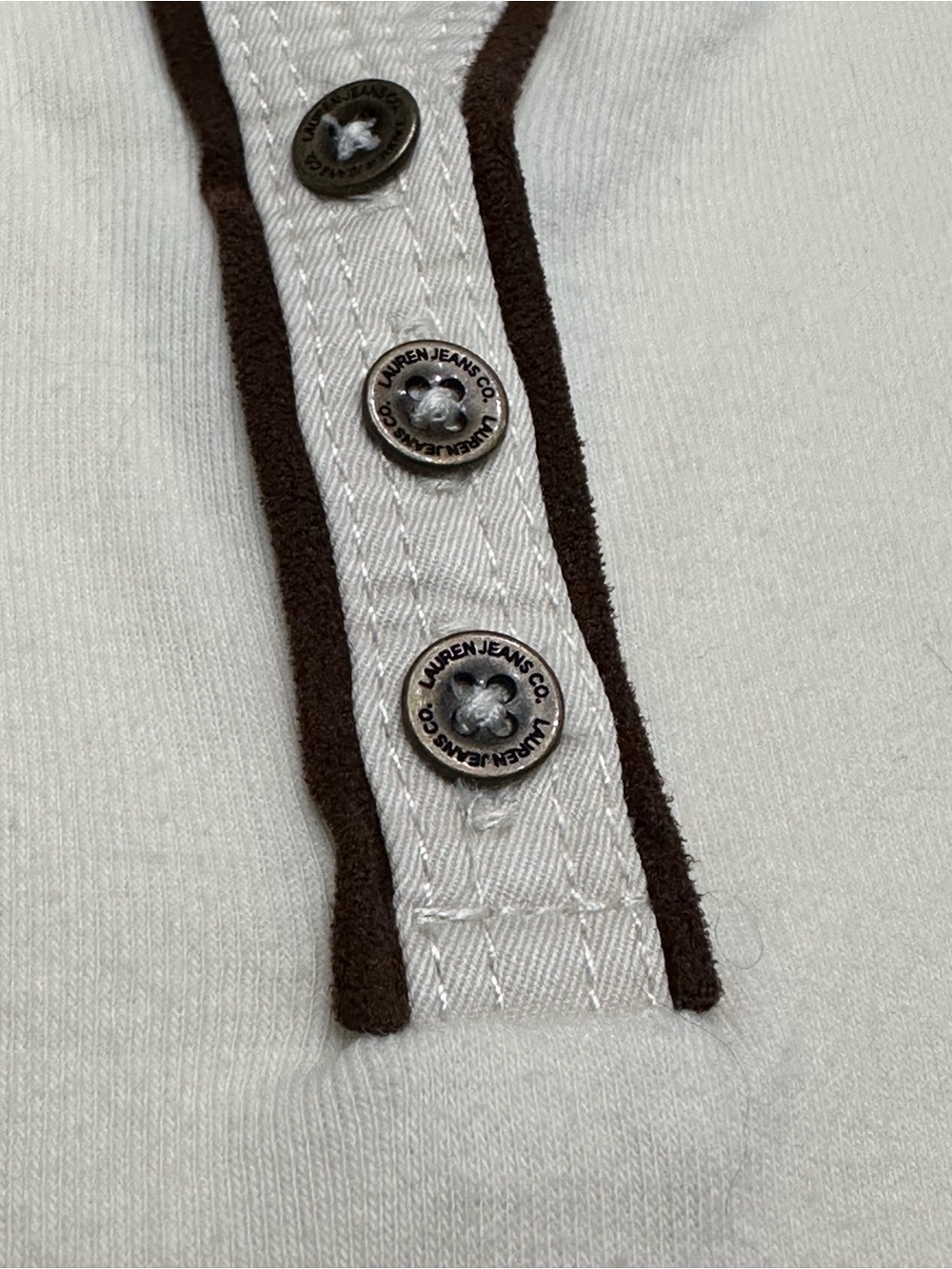Lauren Jeans Co Ralph Lauren Cream Contrast Trim Henley Top XL Flaw - Picture 4 of 10